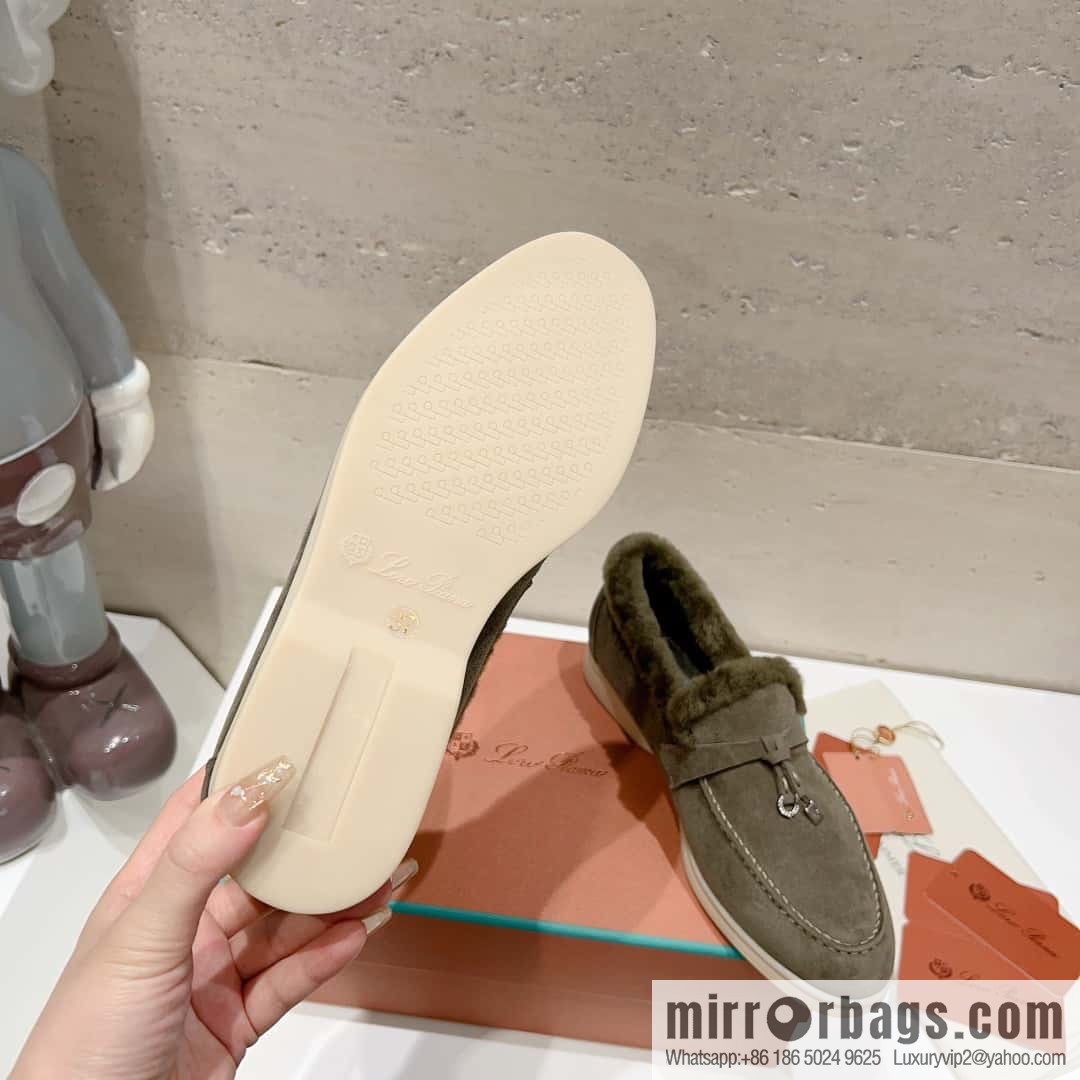 🐰🐰Loro Pian * Classic popular LP top version, British tassel flat-bottomed fluffy loafers