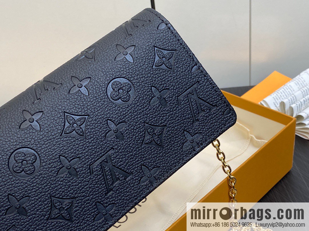 [Premium‑quality] M82509 black full leather embossed chain bag series chain bag woc series LiLy Woc handbag