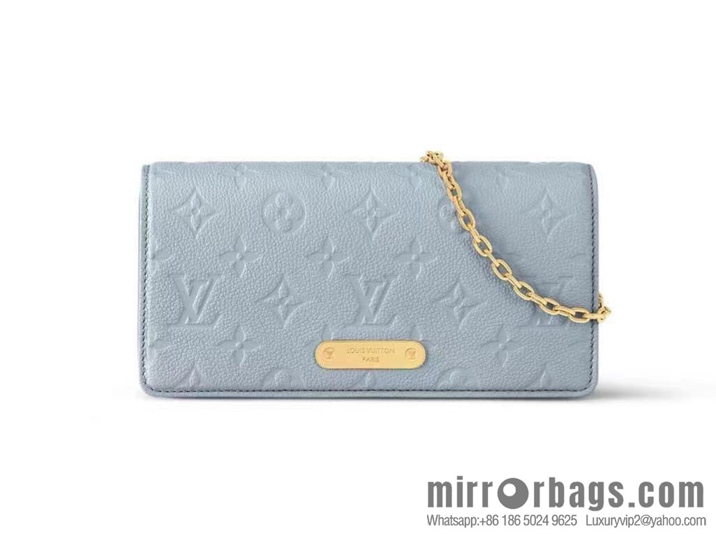 [Premium‑quality] M82509 light blue, full leather embossed chain bag series chain bag woc series LiLy Woc handbag