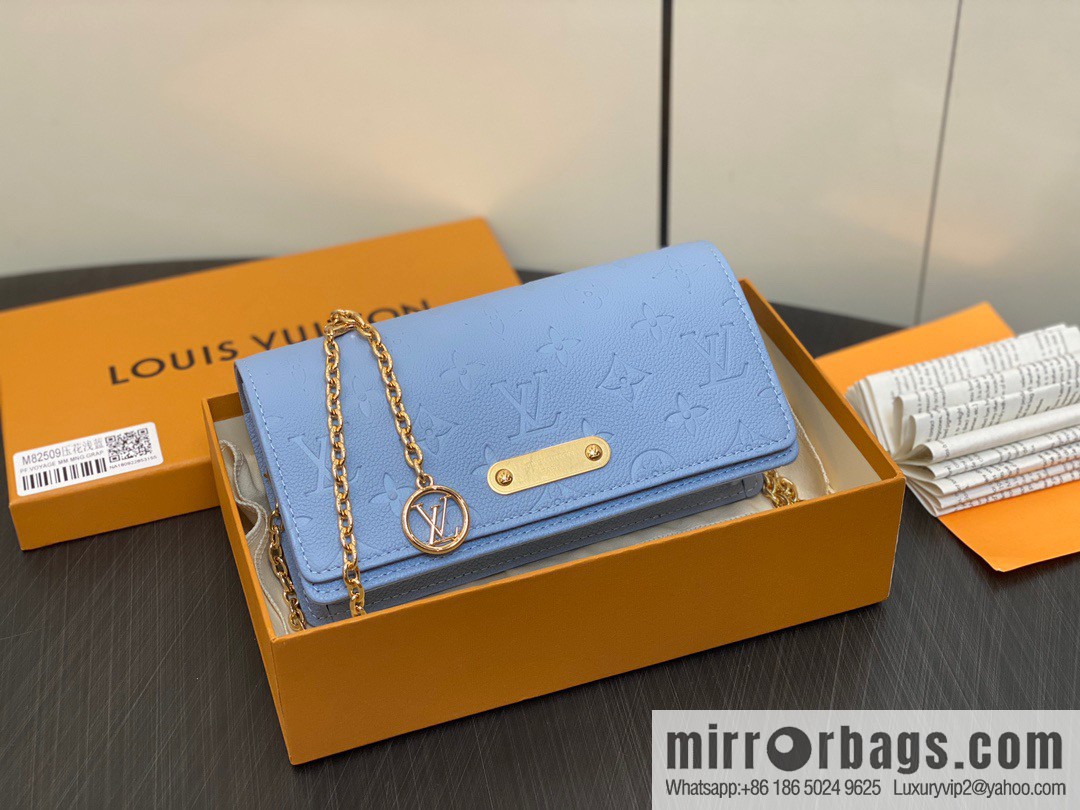 [Premium‑quality] M82509 light blue, full leather embossed chain bag series chain bag woc series LiLy Woc handbag