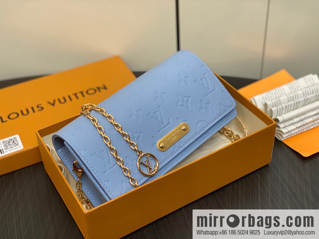 [Premium‑quality] M82509 light blue, full leather embossed chain bag series chain bag woc series LiLy Woc handbag