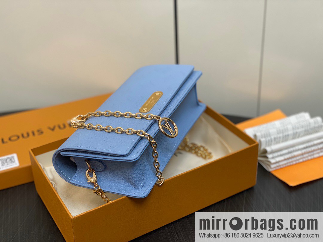 [Premium‑quality] M82509 light blue, full leather embossed chain bag series chain bag woc series LiLy Woc handbag