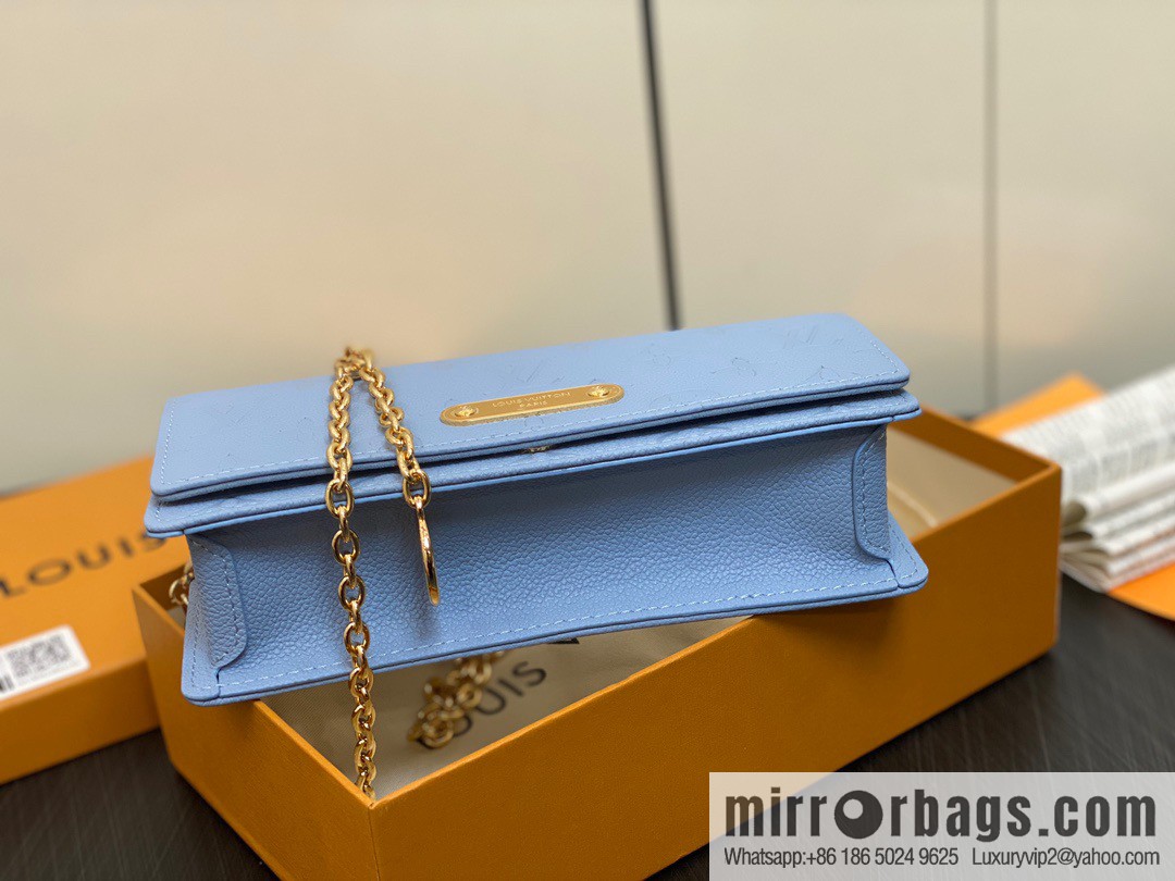 [Premium‑quality] M82509 light blue, full leather embossed chain bag series chain bag woc series LiLy Woc handbag