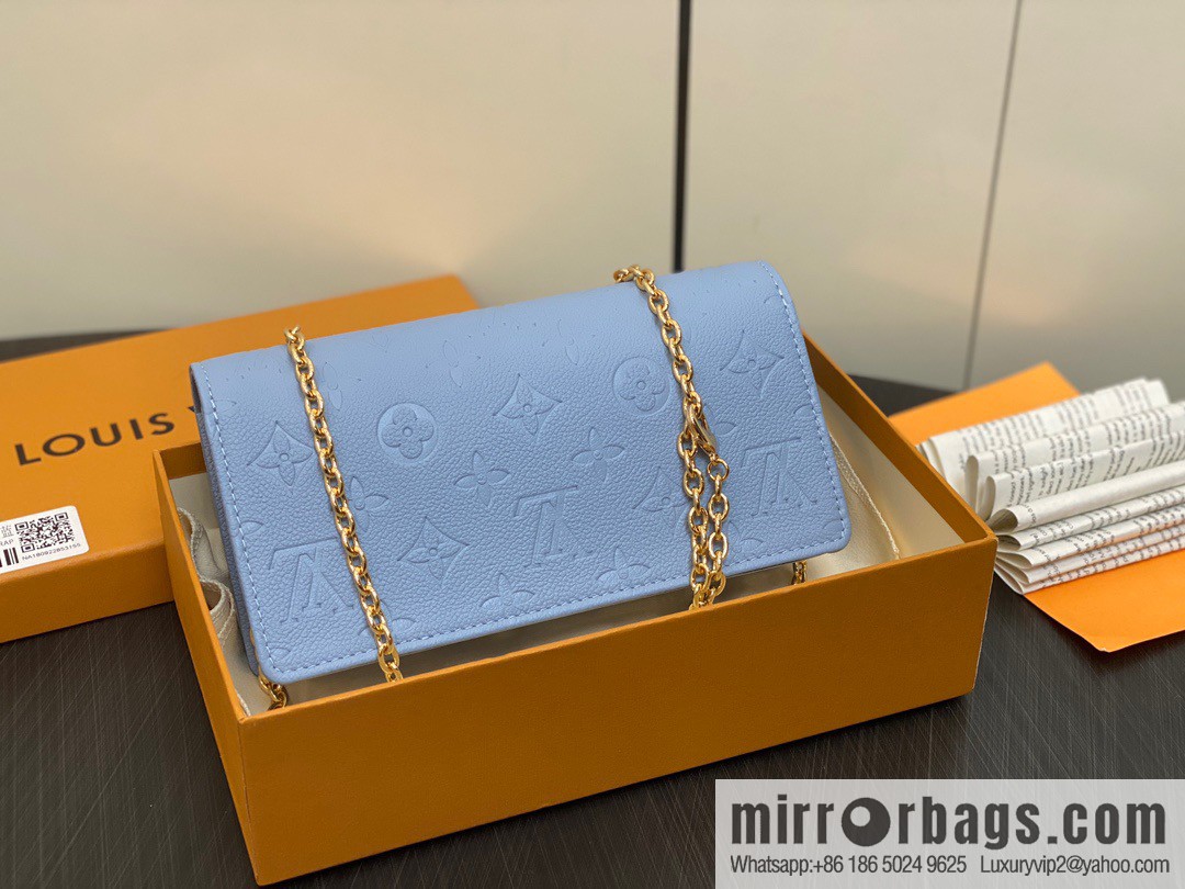 [Premium‑quality] M82509 light blue, full leather embossed chain bag series chain bag woc series LiLy Woc handbag