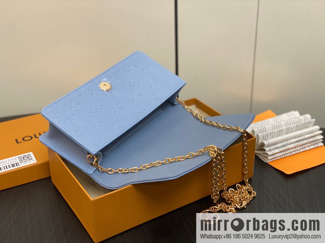[Premium‑quality] M82509 light blue, full leather embossed chain bag series chain bag woc series LiLy Woc handbag