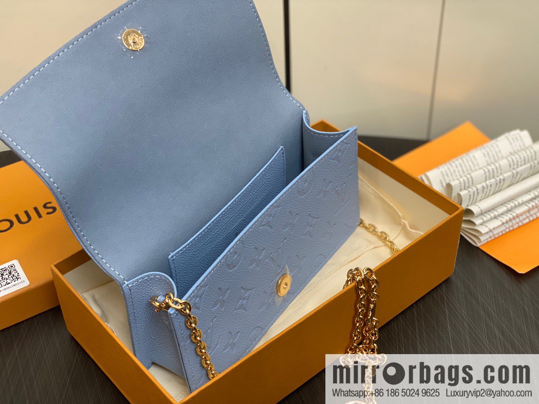 [Premium‑quality] M82509 light blue, full leather embossed chain bag series chain bag woc series LiLy Woc handbag