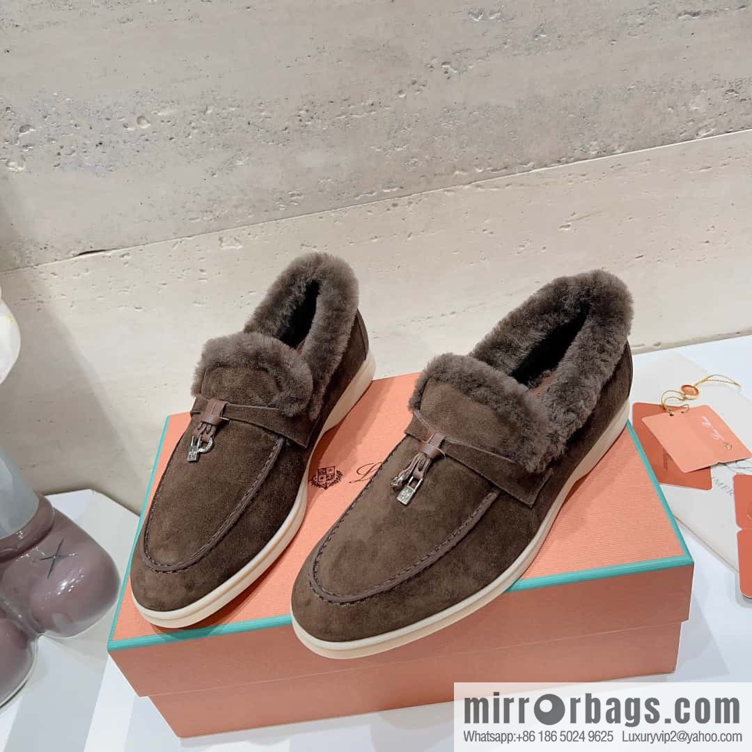 🐰🐰Loro Pian * Classic popular LP top version, British tassel flat-bottomed fluffy loafers