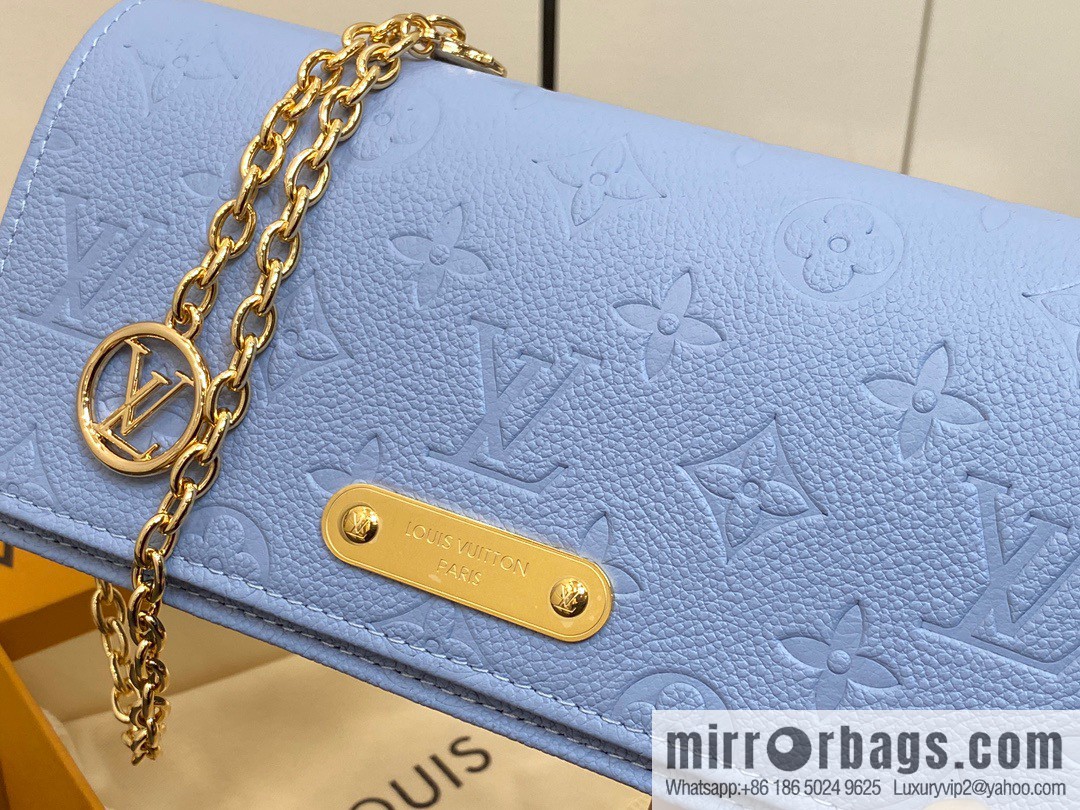[Premium‑quality] M82509 light blue, full leather embossed chain bag series chain bag woc series LiLy Woc handbag