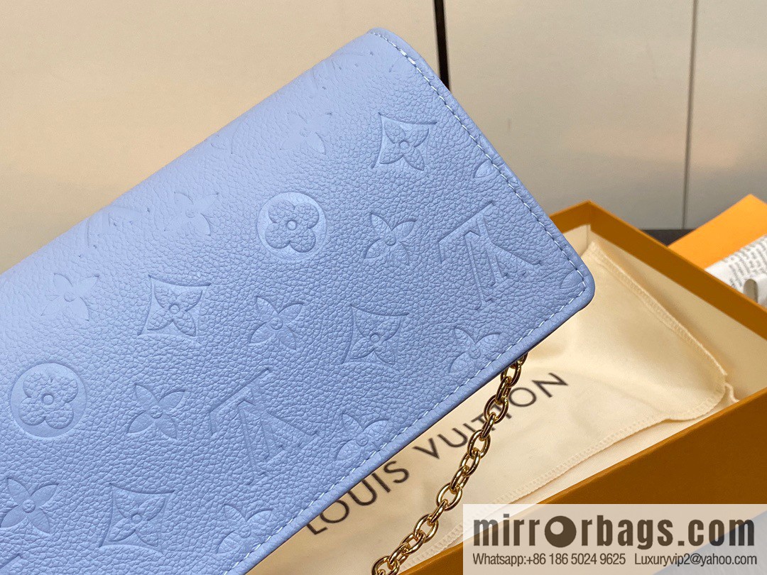 [Premium‑quality] M82509 light blue, full leather embossed chain bag series chain bag woc series LiLy Woc handbag