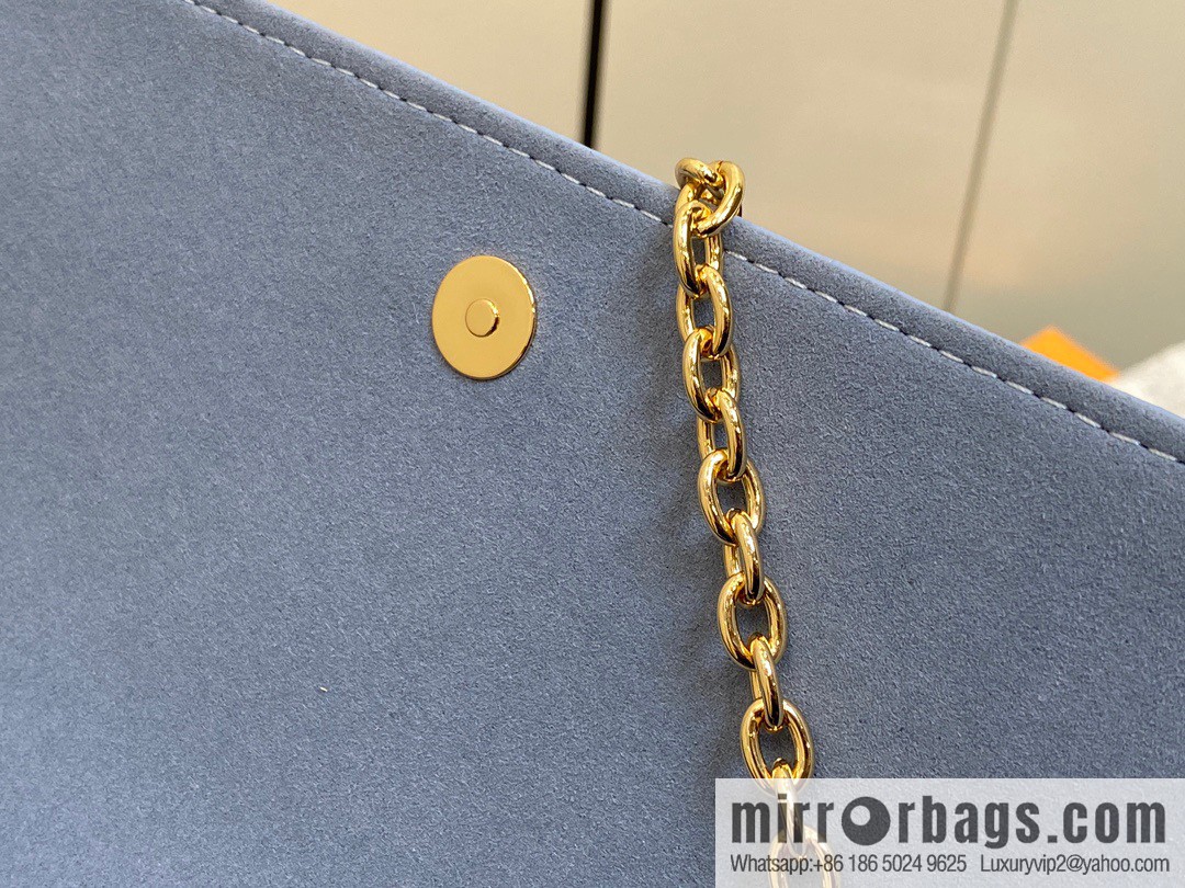[Premium‑quality] M82509 light blue, full leather embossed chain bag series chain bag woc series LiLy Woc handbag