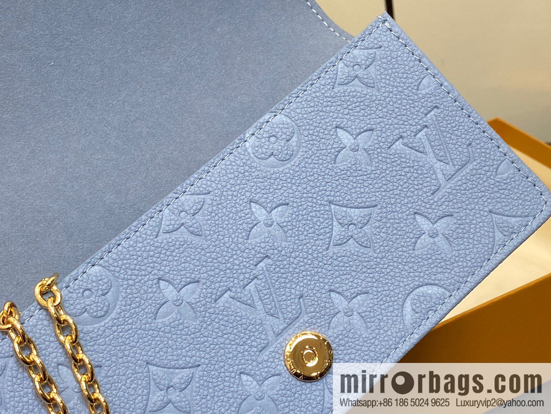 [Premium‑quality] M82509 light blue, full leather embossed chain bag series chain bag woc series LiLy Woc handbag