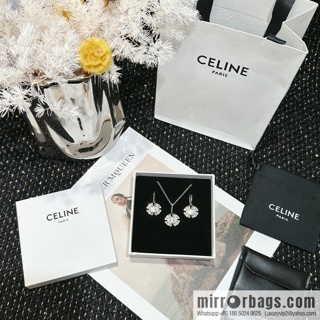 ☀️New ☑️ Celine silver Arc de Triomphe Clover stud earrings necklace ☀️
