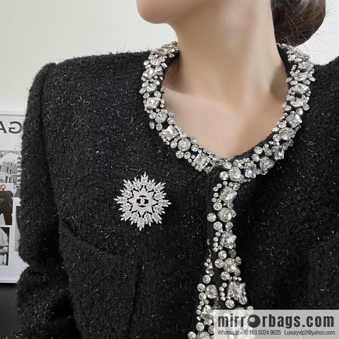 ☀️New ☑️ Chanel Double C Full Diamond Snowflake ❄️ Brooch ☀️