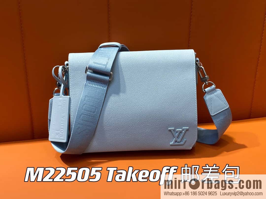 [Boutique‑grade] M22505 light blue, full leather men's bag messenger bag series Takeoff messenger bag