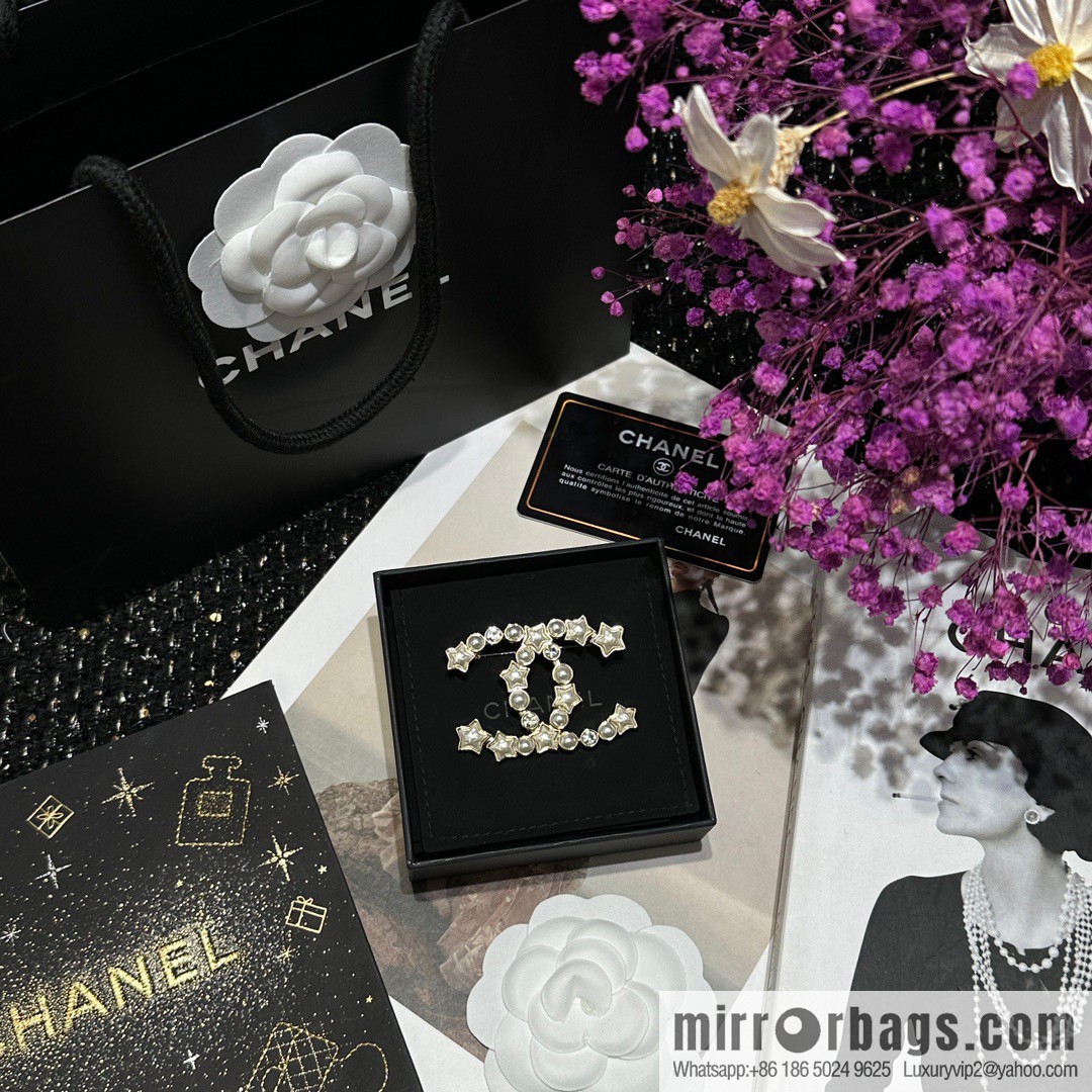 ☀️New ☑️ Chanel Double C Pentagram ⭐ Star Pearl Brooch ☀️