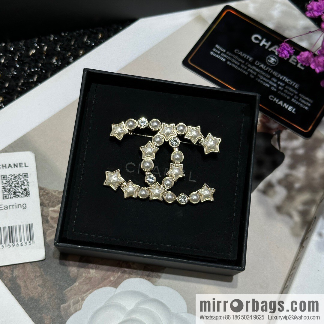 ☀️New ☑️ Chanel Double C Pentagram ⭐ Star Pearl Brooch ☀️