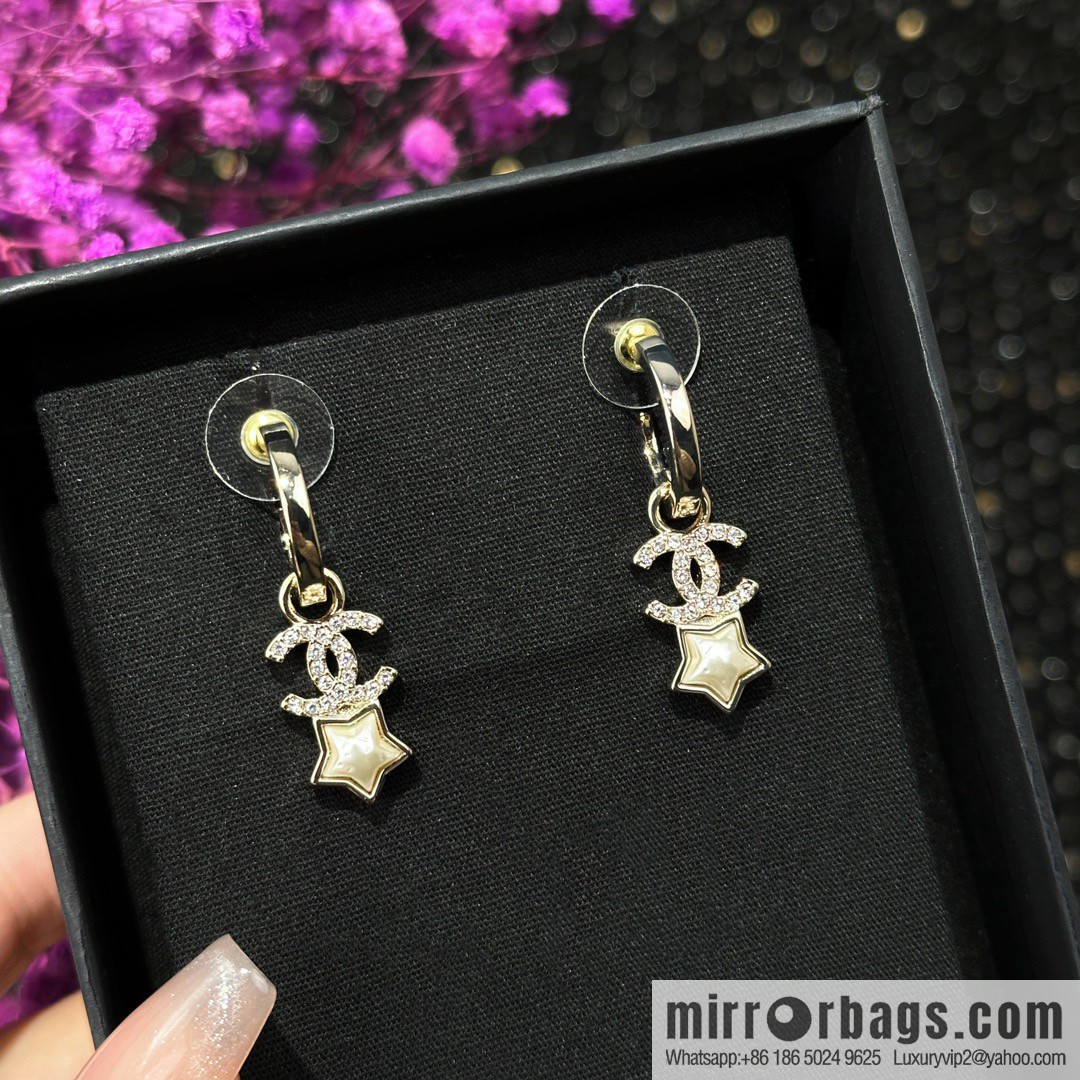 ☀️New ☑️ Chanel C3 double c pentagram ⭐ star stud earrings ☀️