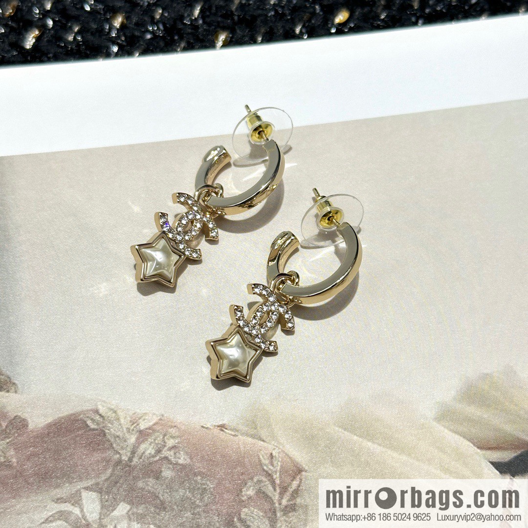 ☀️New ☑️ Chanel C3 double c pentagram ⭐ star stud earrings ☀️
