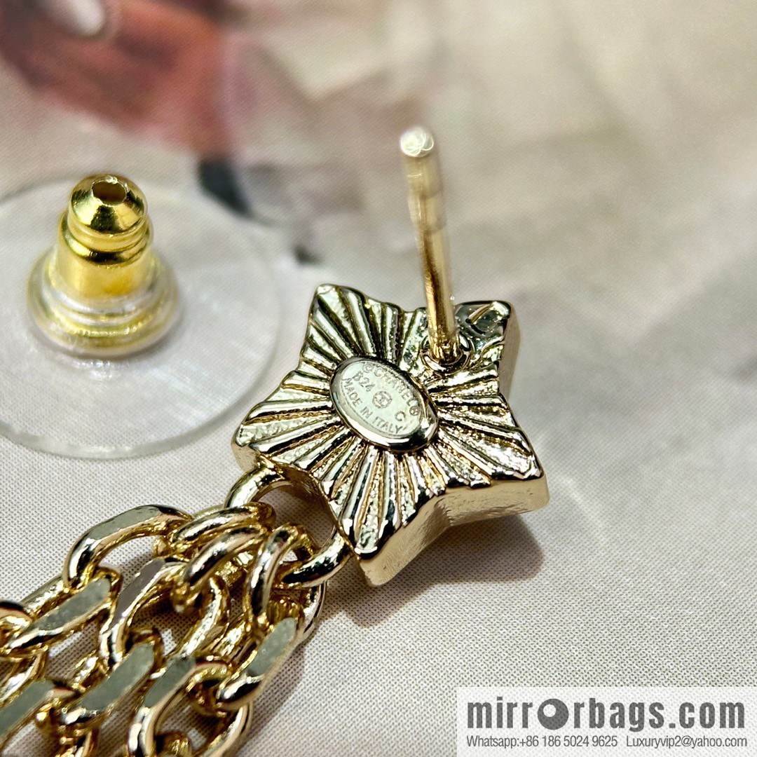☀️New ☑️ Chanel double c pentagram ⭐ star fringed stud earrings