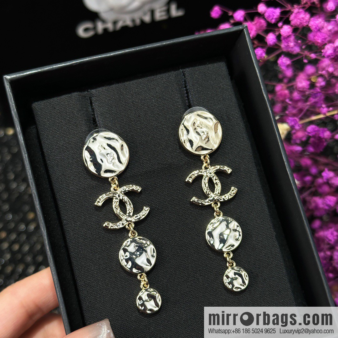 ☀️New ☑️ Chanel C4 double c round smooth stud earrings
