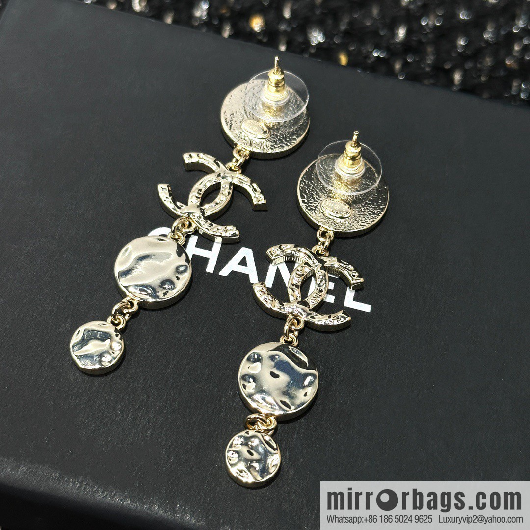 ☀️New ☑️ Chanel C4 double c round smooth stud earrings