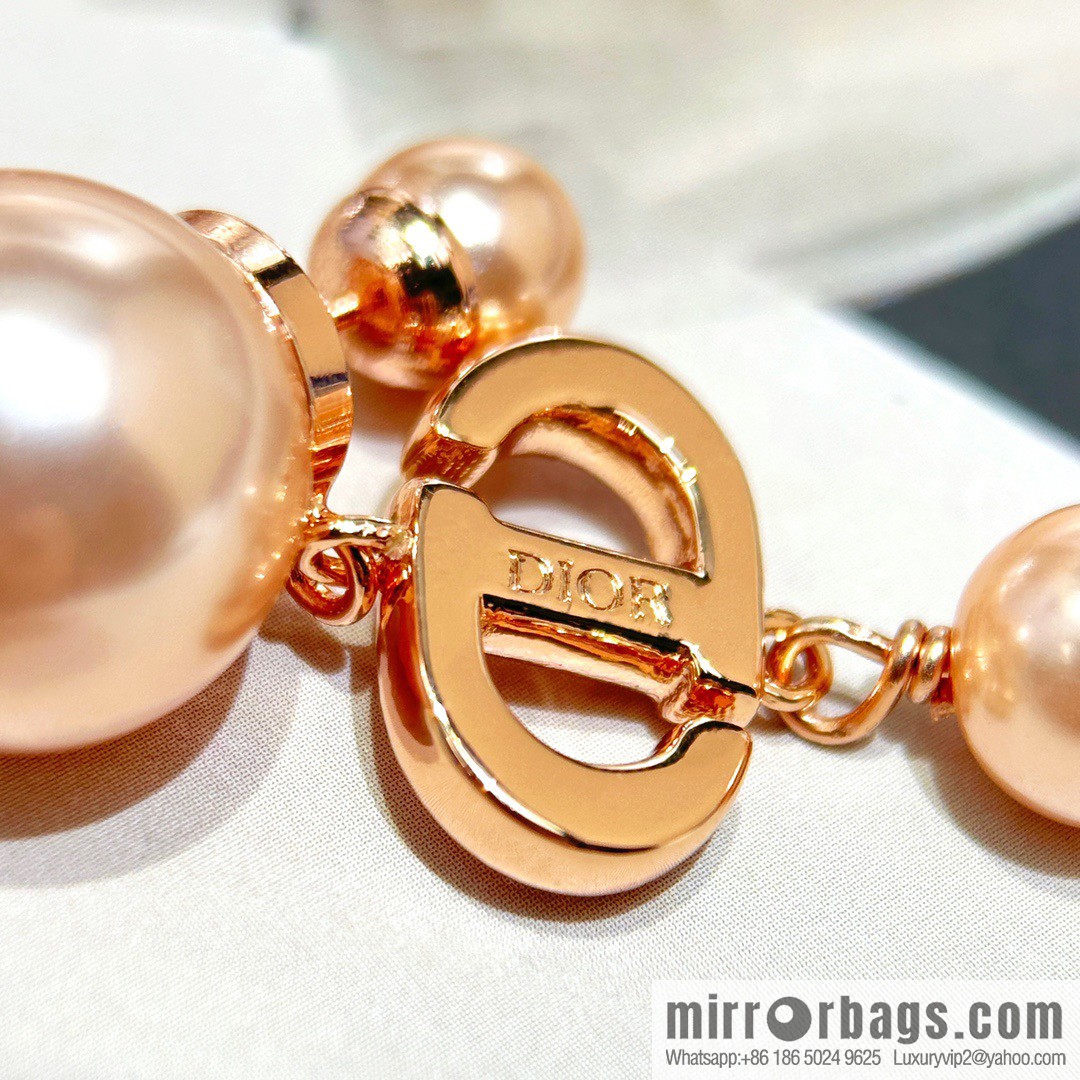 New ☑️ Dior rose gold CD pink diamond size pearl stud earrings