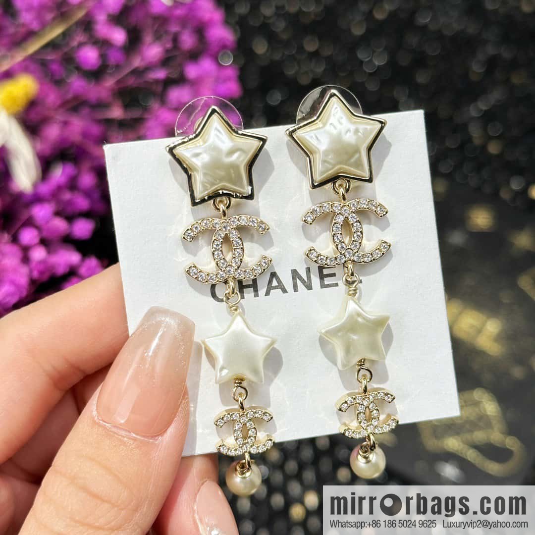 ☀️New ☑️ chanel c5 double c pentagram ⭐ star stud earrings ☀️