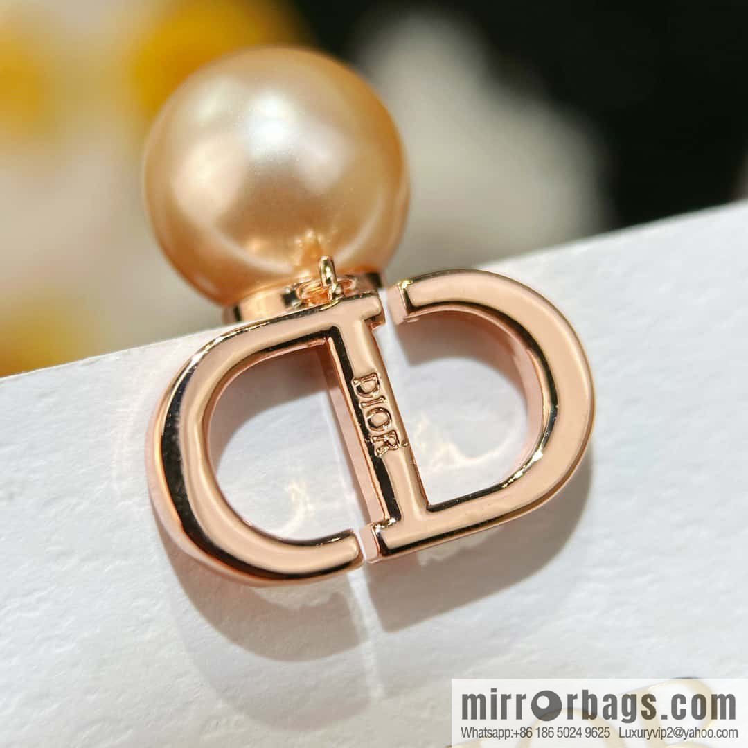 ☀️New ☑️ Dior pink diamond rose gold pearl stud earrings ☀️