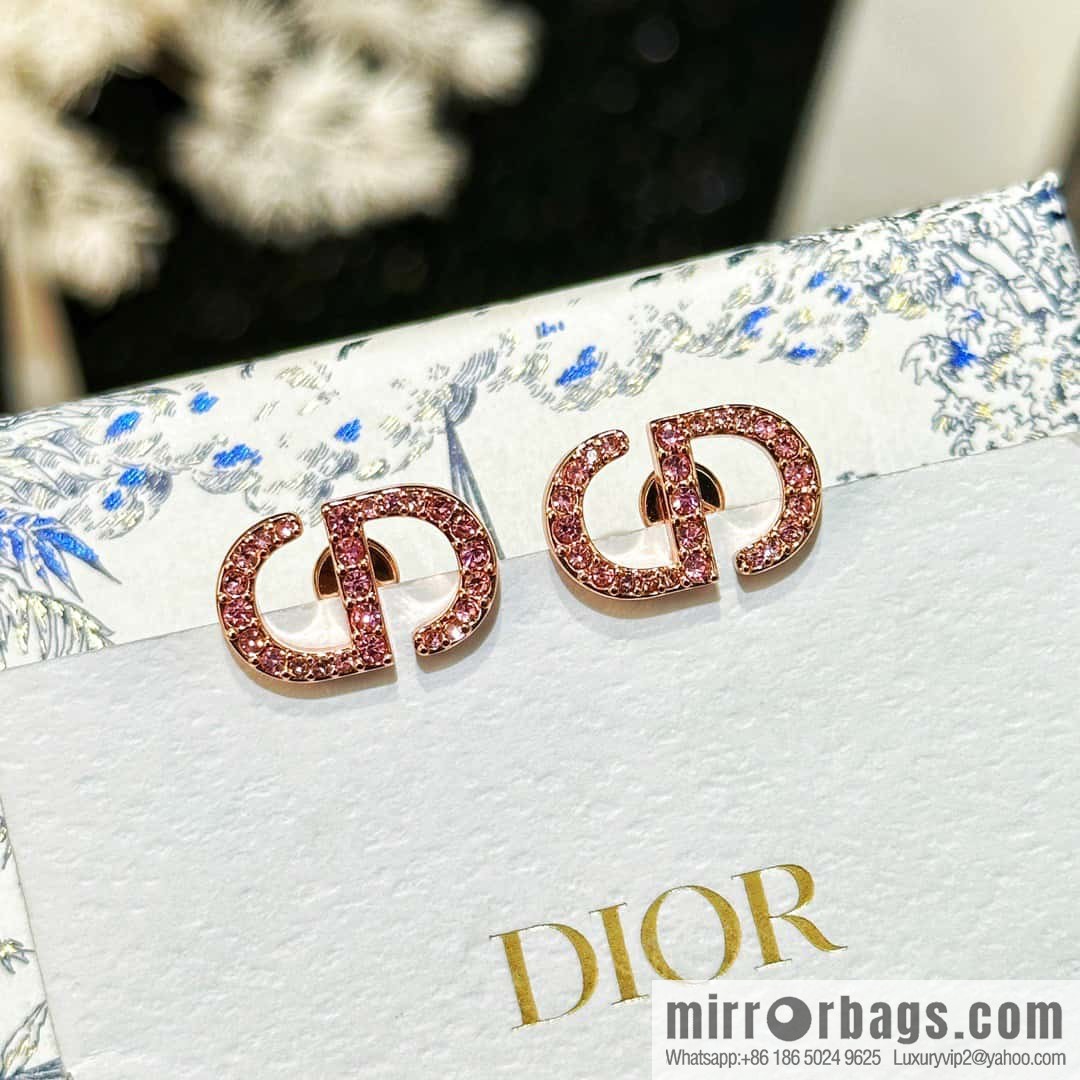☀️New ☑️ Dior pink diamond rose gold CD stud earrings ☀️