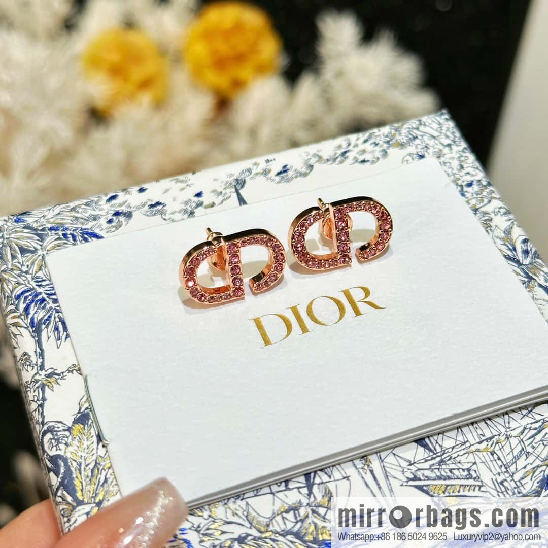 ☀️New ☑️ Dior pink diamond rose gold CD stud earrings ☀️