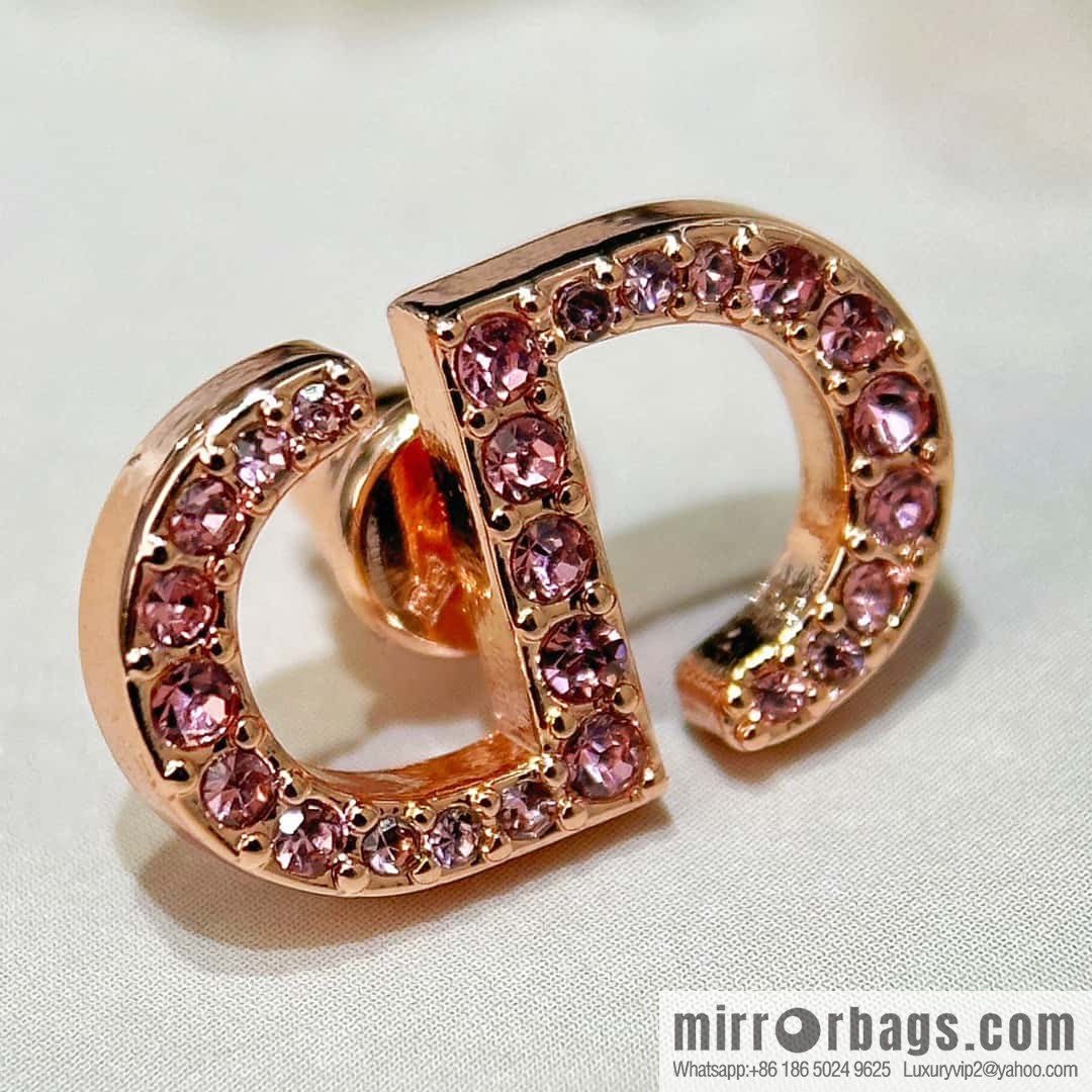 ☀️New ☑️ Dior pink diamond rose gold CD stud earrings ☀️
