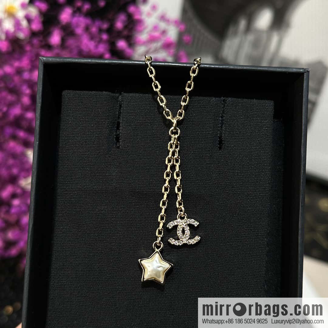 ☀️New ☑️ Chanel Double C Pentagram ⭐ Star Necklace ☀️