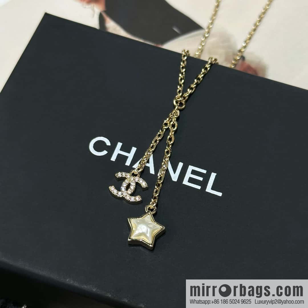 ☀️New ☑️ Chanel Double C Pentagram ⭐ Star Necklace ☀️