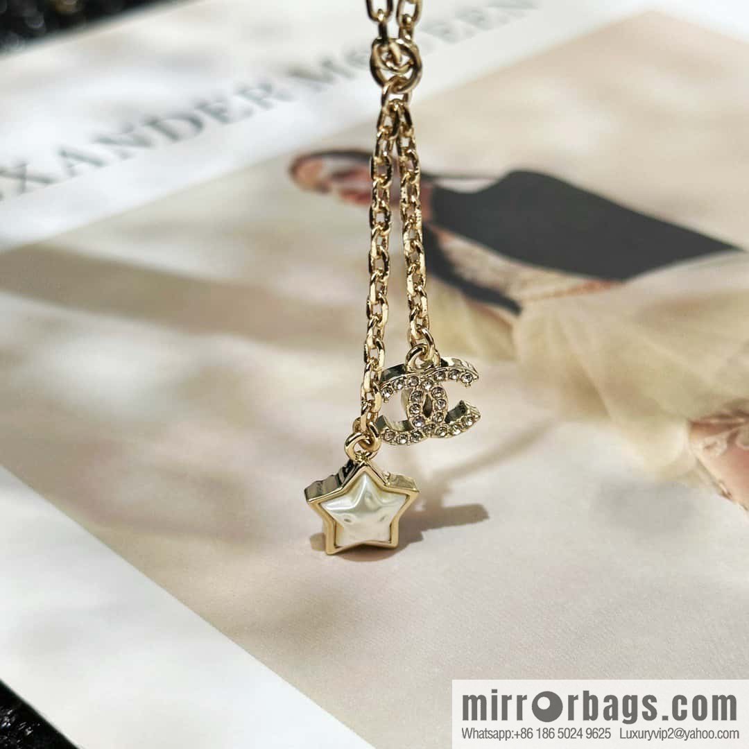 ☀️New ☑️ Chanel Double C Pentagram ⭐ Star Necklace ☀️