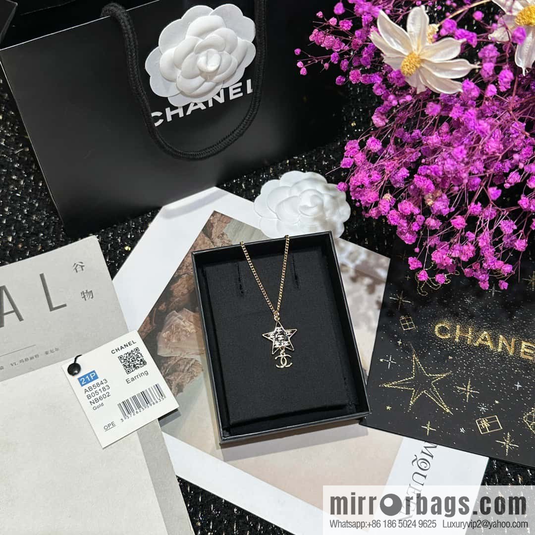 ☀️New ☑️ Chanel Double C Pentagram ⭐ Star Necklace ☀️