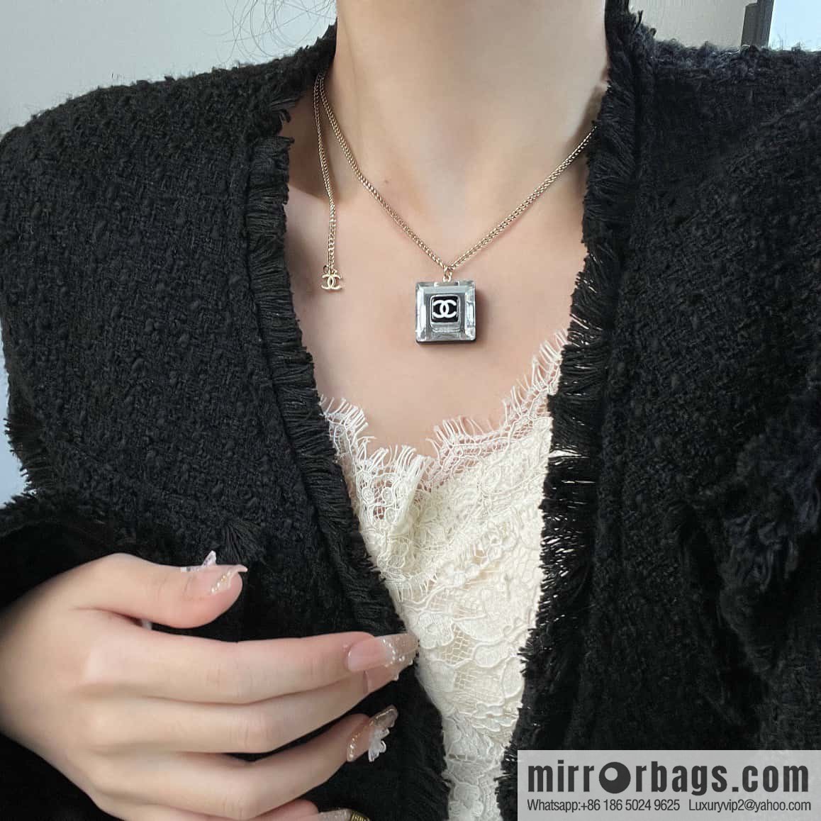 ☀️New ☑️ Chanel Double C Square Acrylic Necklace ☀️