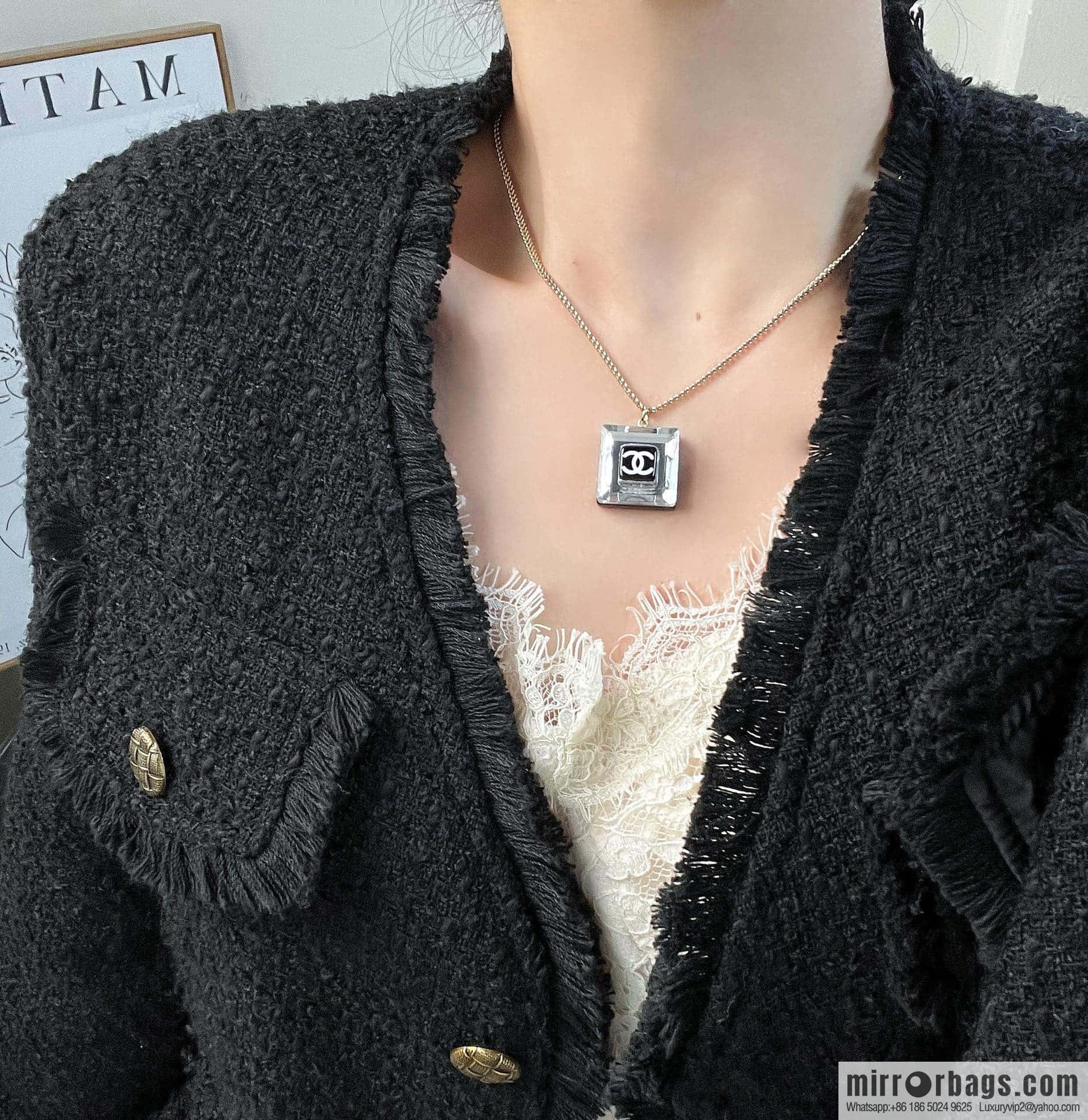 ☀️New ☑️ Chanel Double C Square Acrylic Necklace ☀️