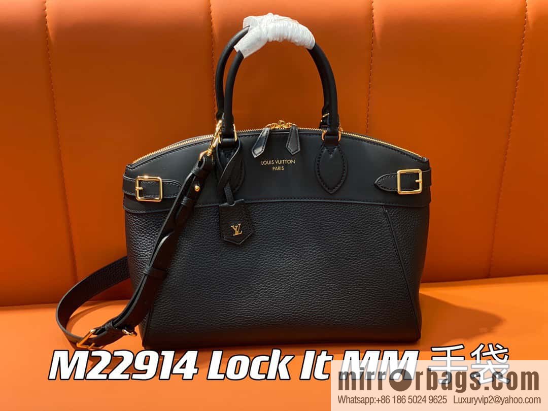 [Boutique‑grade] M22914 black full leather portable women's bag series Lock It MM handbag M22914 22925 22927 23061 Ays Lock It MM bag