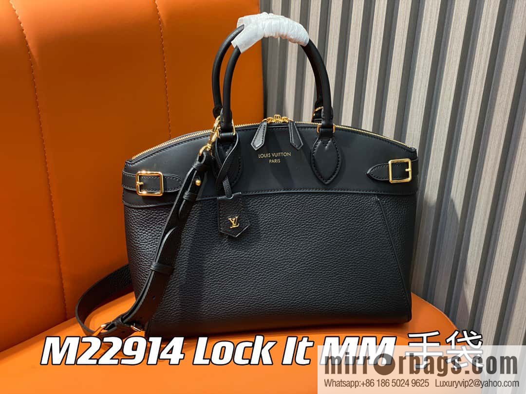 [Boutique‑grade] M22914 black full leather portable women's bag series Lock It MM handbag M22914 22925 22927 23061 Ays Lock It MM bag