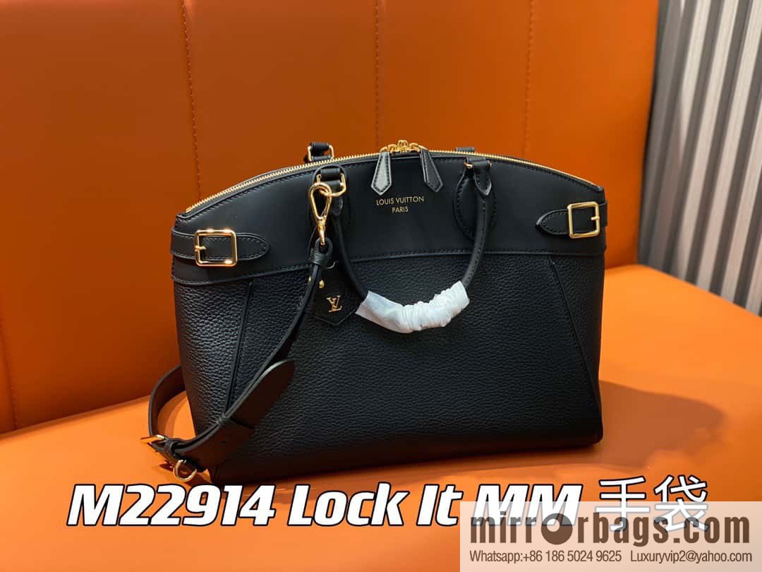 [Boutique‑grade] M22914 black full leather portable women's bag series Lock It MM handbag M22914 22925 22927 23061 Ays Lock It MM bag