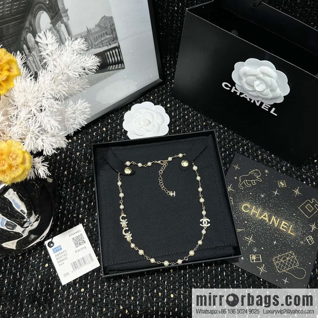 ☀️New ☑️ Chanel full diamond double C pearl coco necklace ☀️