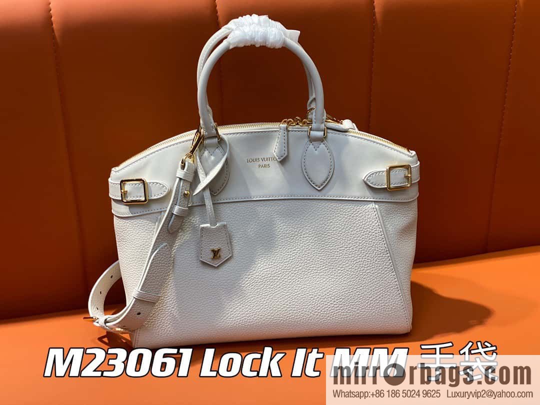 [Boutique‑grade] M22914 black full leather portable women's bag series Lock It MM handbag M22914 22925 22927 23061 Ays Lock It MM bag