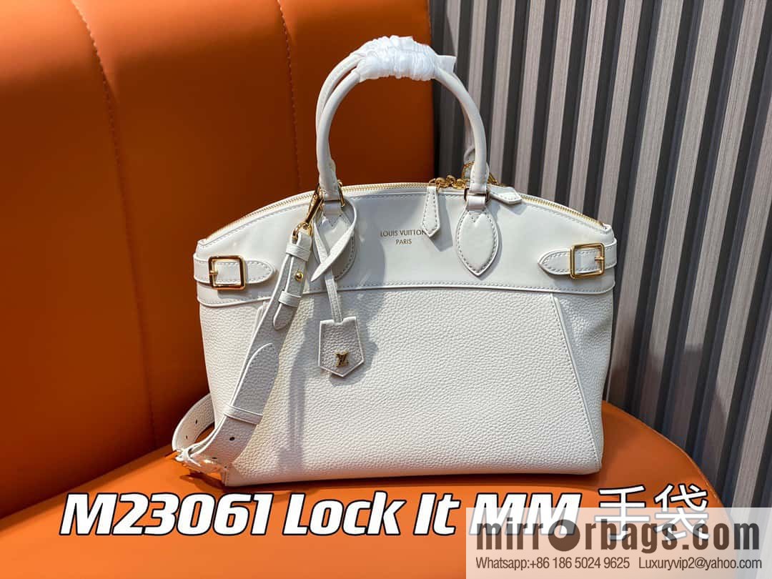 [Boutique‑grade] M22914 black full leather portable women's bag series Lock It MM handbag M22914 22925 22927 23061 Ays Lock It MM bag