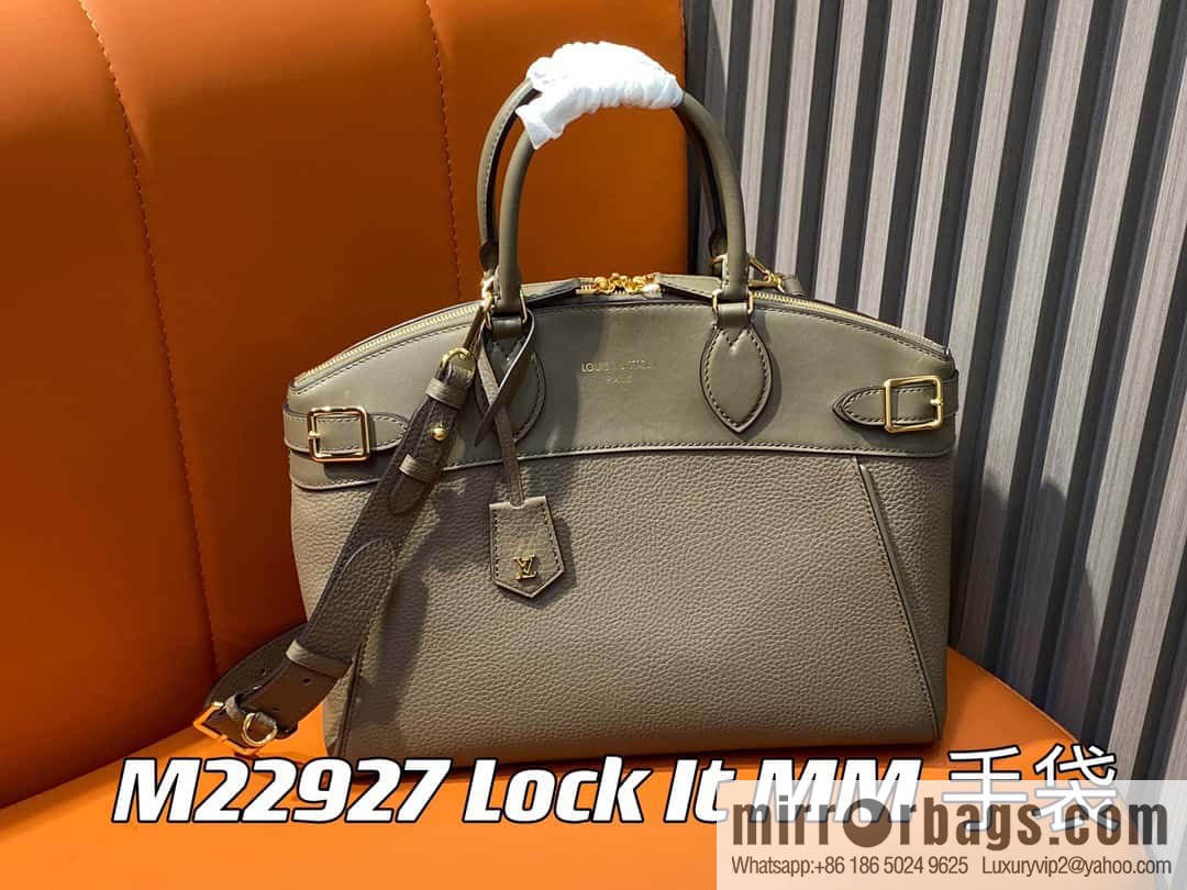 [Boutique‑grade] M22914 black full leather portable women's bag series Lock It MM handbag M22914 22925 22927 23061 Ays Lock It MM bag