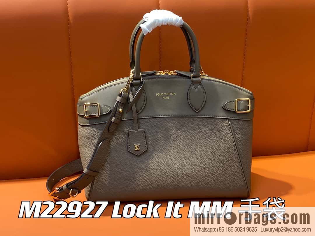 [Boutique‑grade] M22914 black full leather portable women's bag series Lock It MM handbag M22914 22925 22927 23061 Ays Lock It MM bag