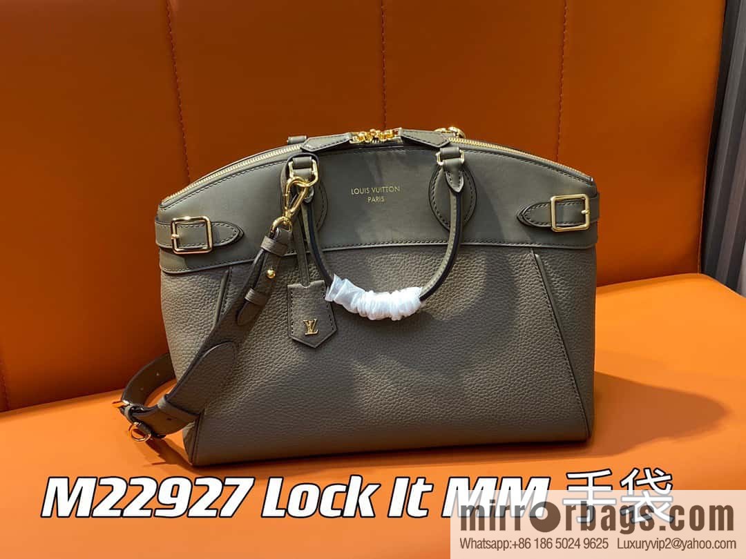 [Boutique‑grade] M22914 black full leather portable women's bag series Lock It MM handbag M22914 22925 22927 23061 Ays Lock It MM bag