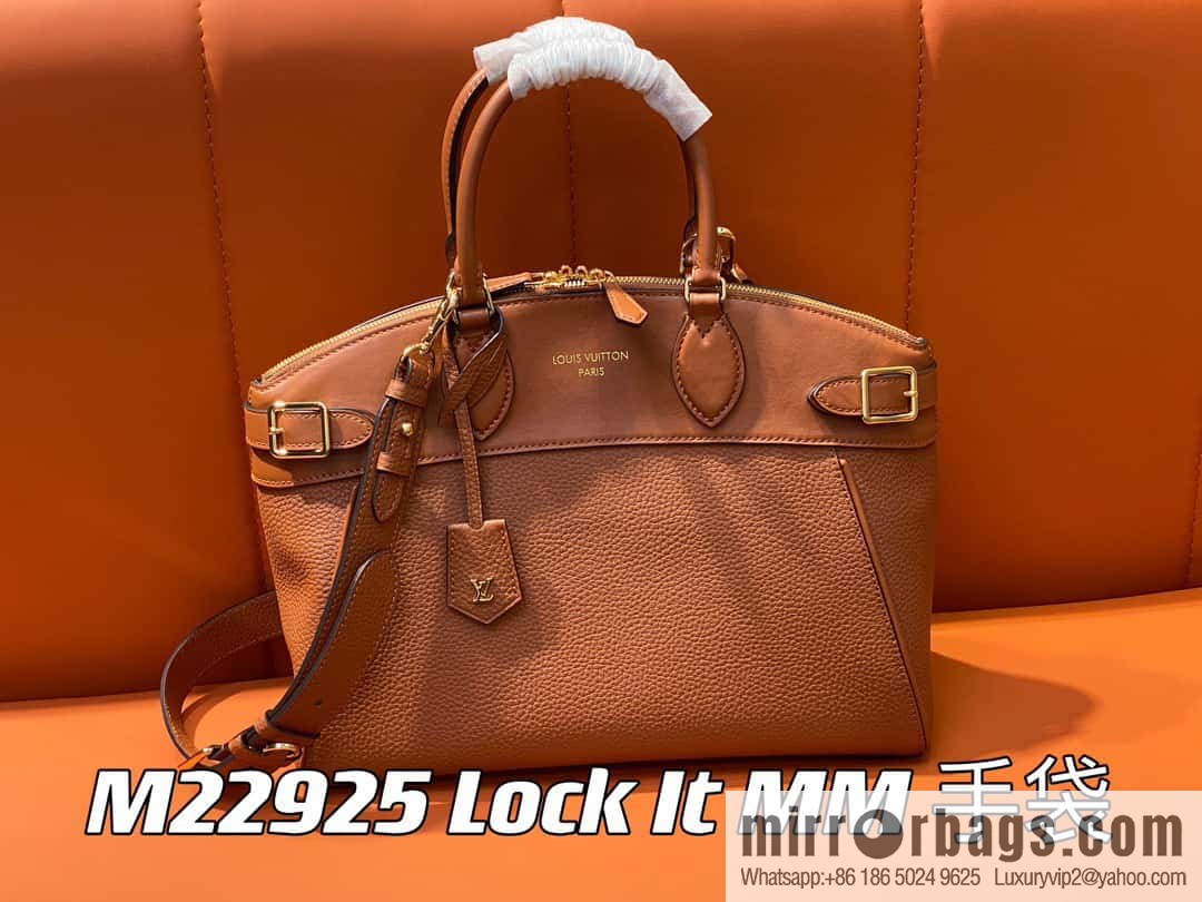 [Boutique‑grade] M22914 black full leather portable women's bag series Lock It MM handbag M22914 22925 22927 23061 Ays Lock It MM bag