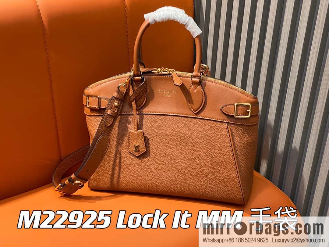 [Boutique‑grade] M22914 black full leather portable women's bag series Lock It MM handbag M22914 22925 22927 23061 Ays Lock It MM bag