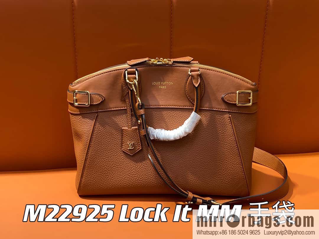 [Boutique‑grade] M22914 black full leather portable women's bag series Lock It MM handbag M22914 22925 22927 23061 Ays Lock It MM bag