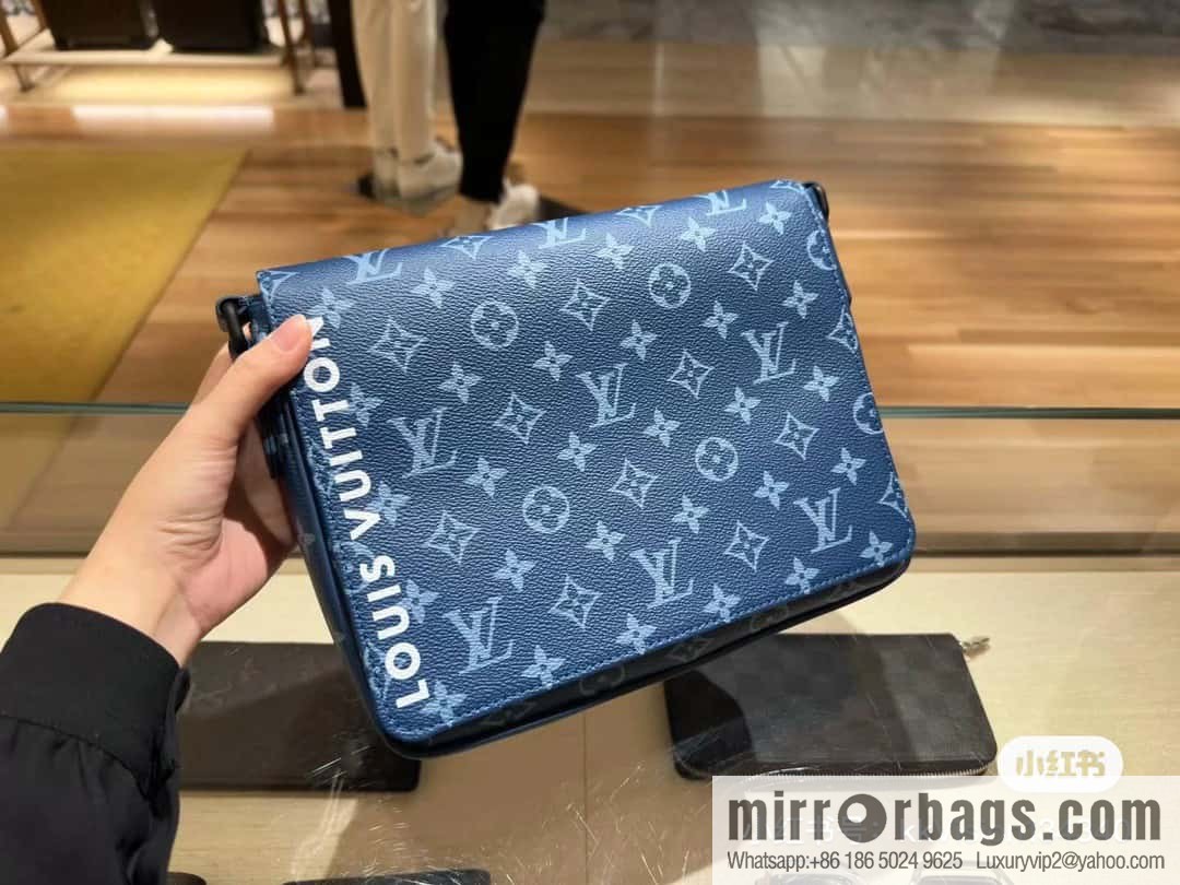 [Boutique‑grade] M23785 blue silk screen, men's bag messenger bag series District PM messenger bag